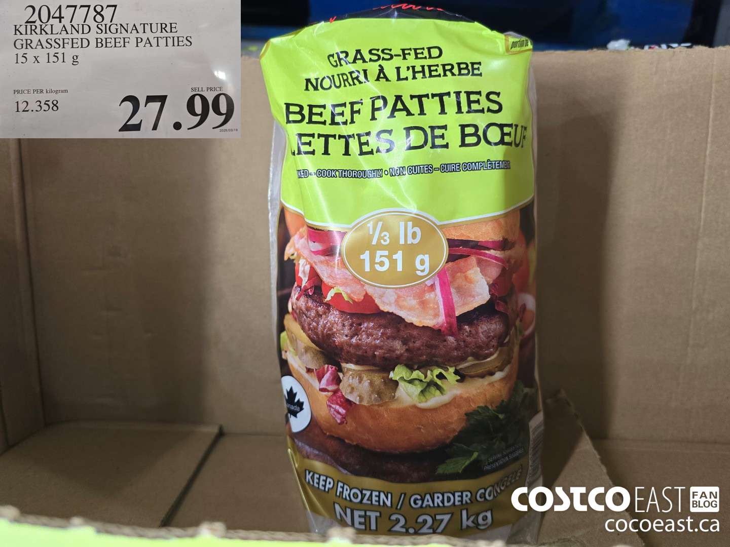 2047787 KIRKLAND SIGNATURE GRASSFED BEEF PATTIES 15 X 151 G $27.99