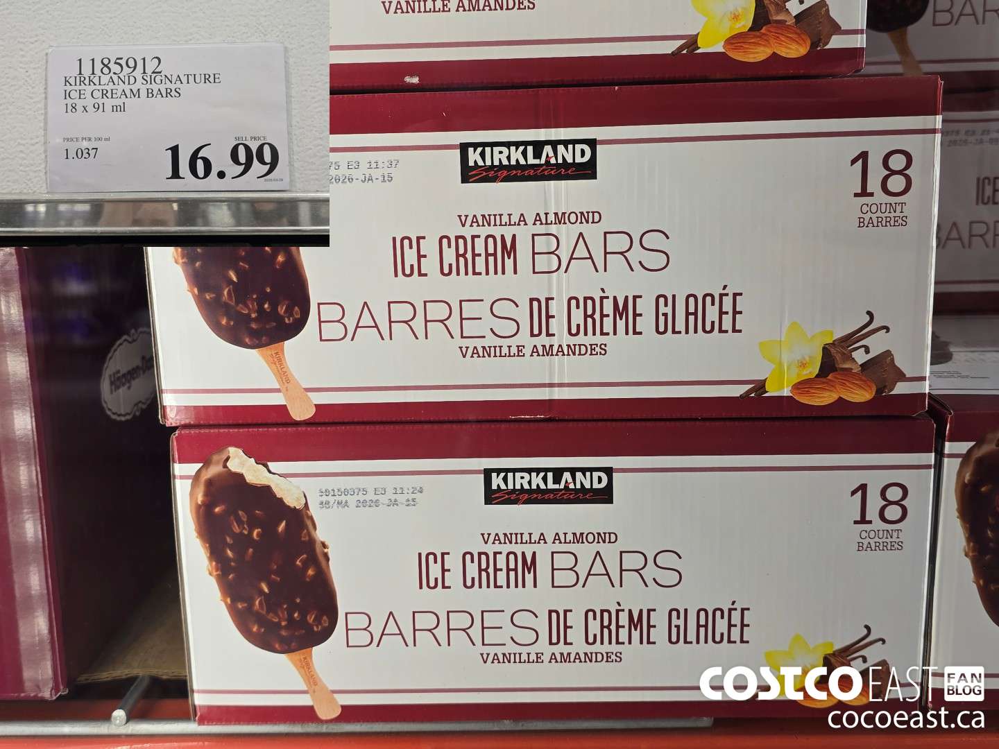 1185912 KIRKLAND SIGNATURE ICE CREAM BARS 18 x 91 ml $16.99