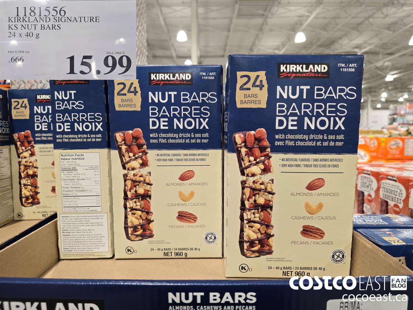 1181556 KIRKLAND SIGNATURE KS NUT BARS 24 X 40 G $15.99