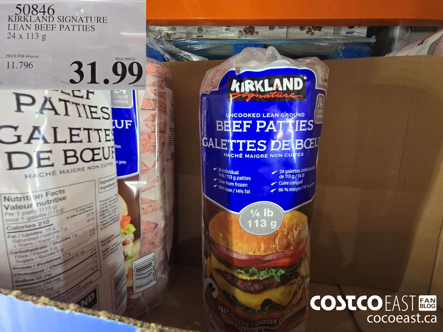 50846 KIRKLAND SIGNATURE LEAN BEEF PATTIES 24x 113 G $31.99