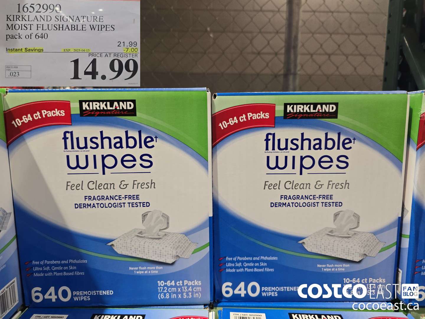 1652990 KIRKLAND SIGNATURE MOIST FLUSHABLE WIPES pack of 640 ($7.00 INSTANT SAVINGS EXPIRES ON 2025-04-13) $14.99