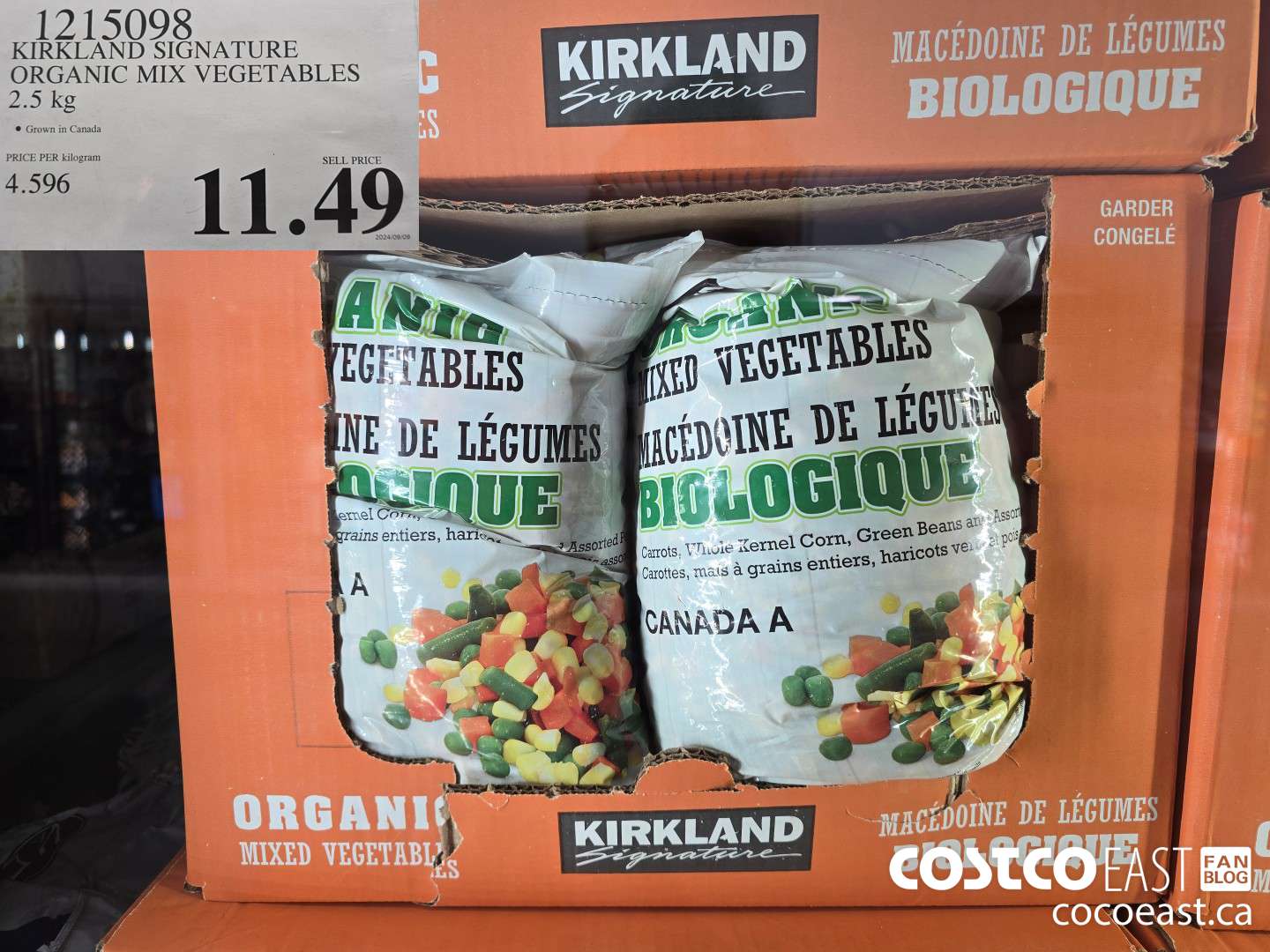 1215098 KIRKLAND SIGNATURE ORGANIC MIX VEGETABLES 2.5 KG $11.49