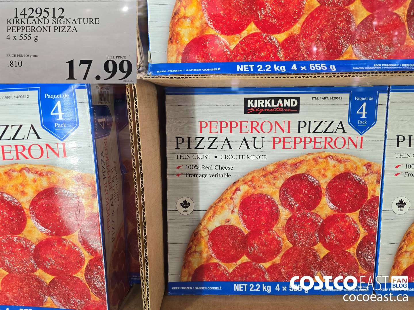 1429512 KIRKLAND SIGNATURE PEPPERONI PIZZA 4x 555 g $17.99