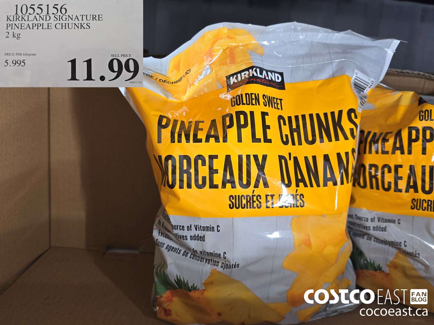 1055156 KIRKLAND SIGNATURE PINEAPPLE CHUNKS 2 KG $11.99