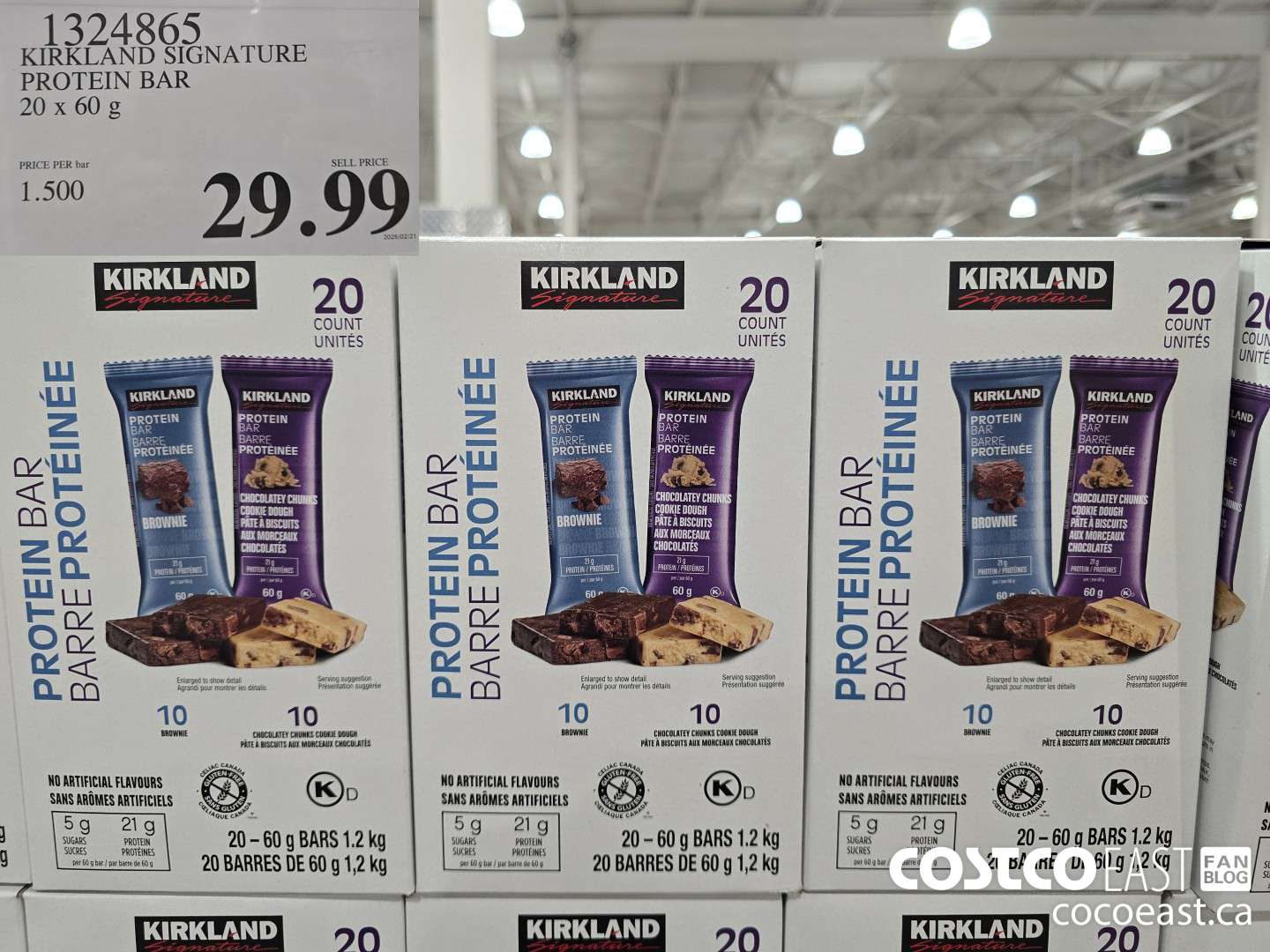 1324865 KIRKLAND SIGNATURE PROTEIN BAR 20 x 60 g $29.99