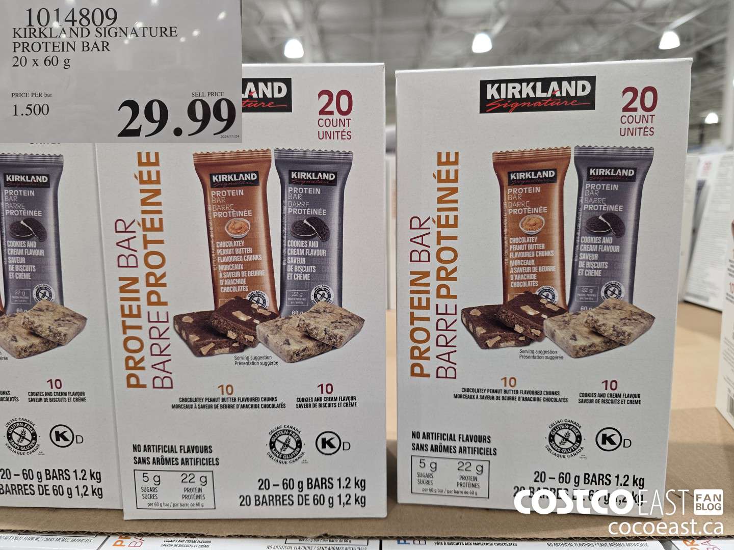 1014809 KIRKLAND SIGNATURE PROTEIN BAR 20 x 60 g $29.99