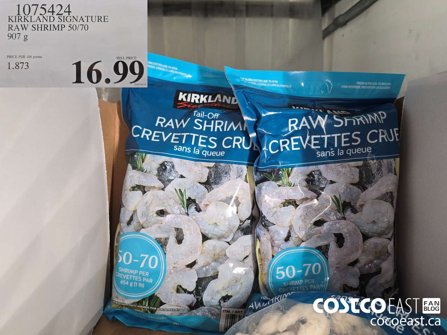 1075424 KIRKLAND SIGNATURE RAW SHRIMP 50/70 907 g $16.99