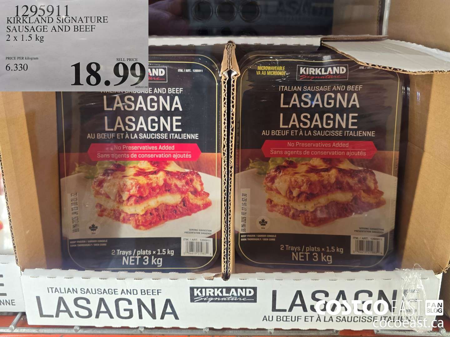 1295911 KIRKLAND SIGNATURE SAUSAGE AND BEEF 2 X 1.5KG $18.99