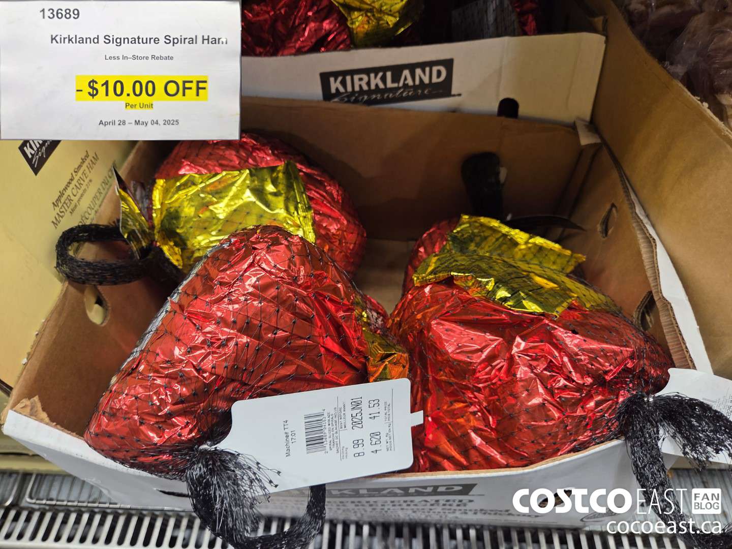 13689 KIRKLAND SIGNATURE SPIRAL HAM PRICE PER KG ($10.00 INSTANT SAVINGS EXPIRES ON 2025-05-04) $8.00
