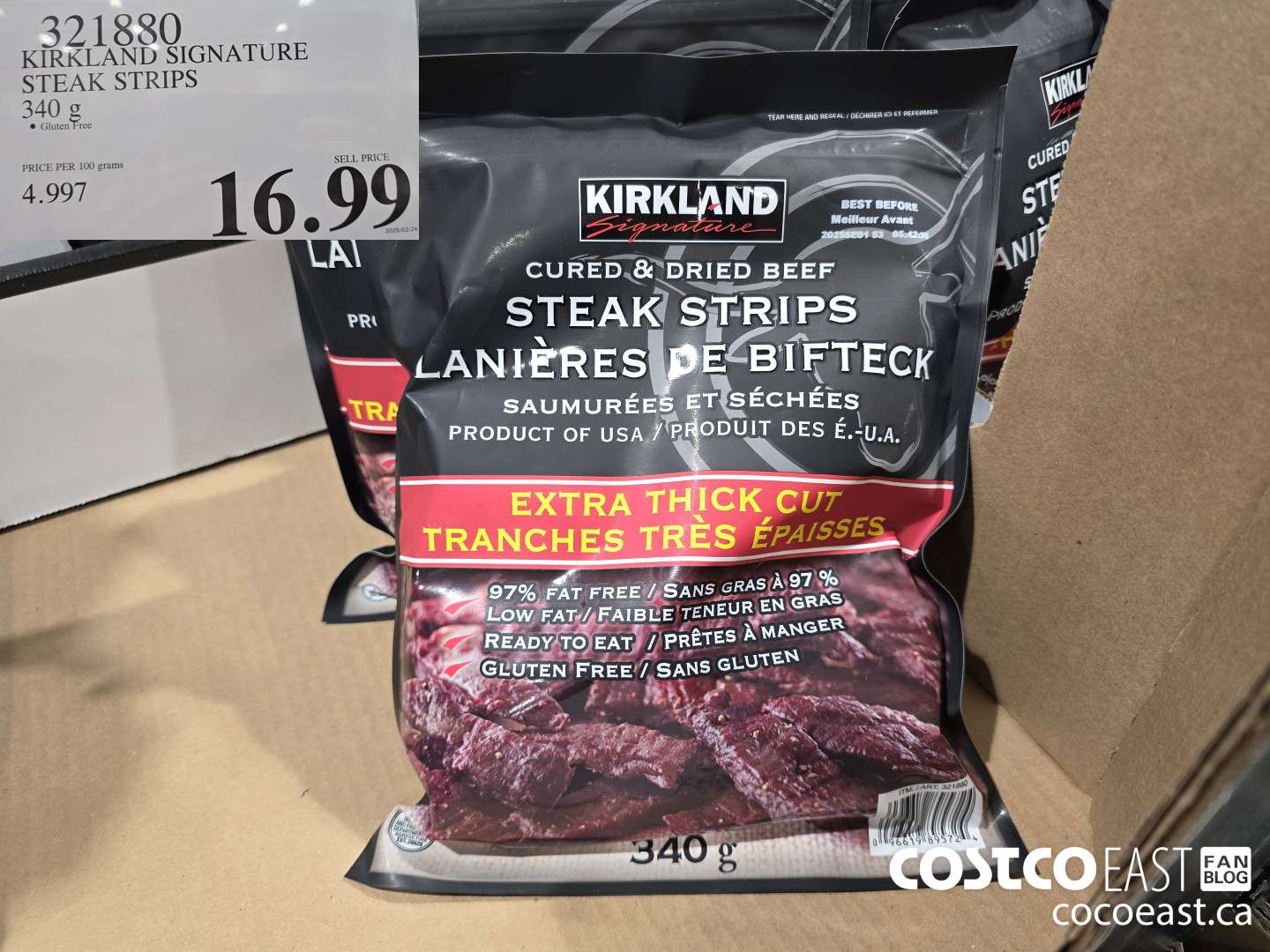 321880 KIRKLAND SIGNATURE STEAK STRIPS 340 g $16.99