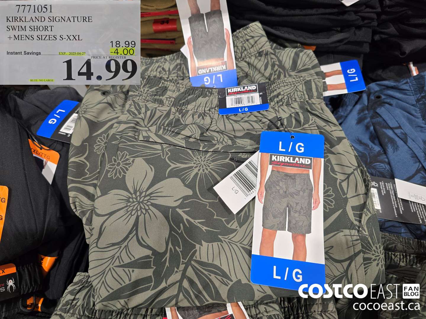 7771051 KIRKLAND SIGNATURE SWIM SHORT +MENS SIZES S-XXL ($4.00 INSTANT SAVINGS EXPIRES ON 2025-04-27) $14.99