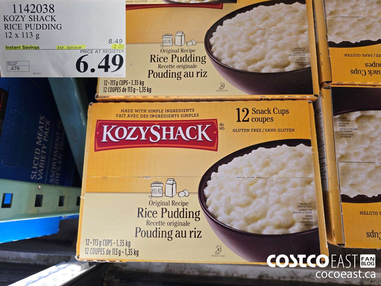 1142038 KOZY SHACK RICE PUDDING 12 x 113G ($2.00 INSTANT SAVINGS EXPIRES ON 2025-04-09) $6.49