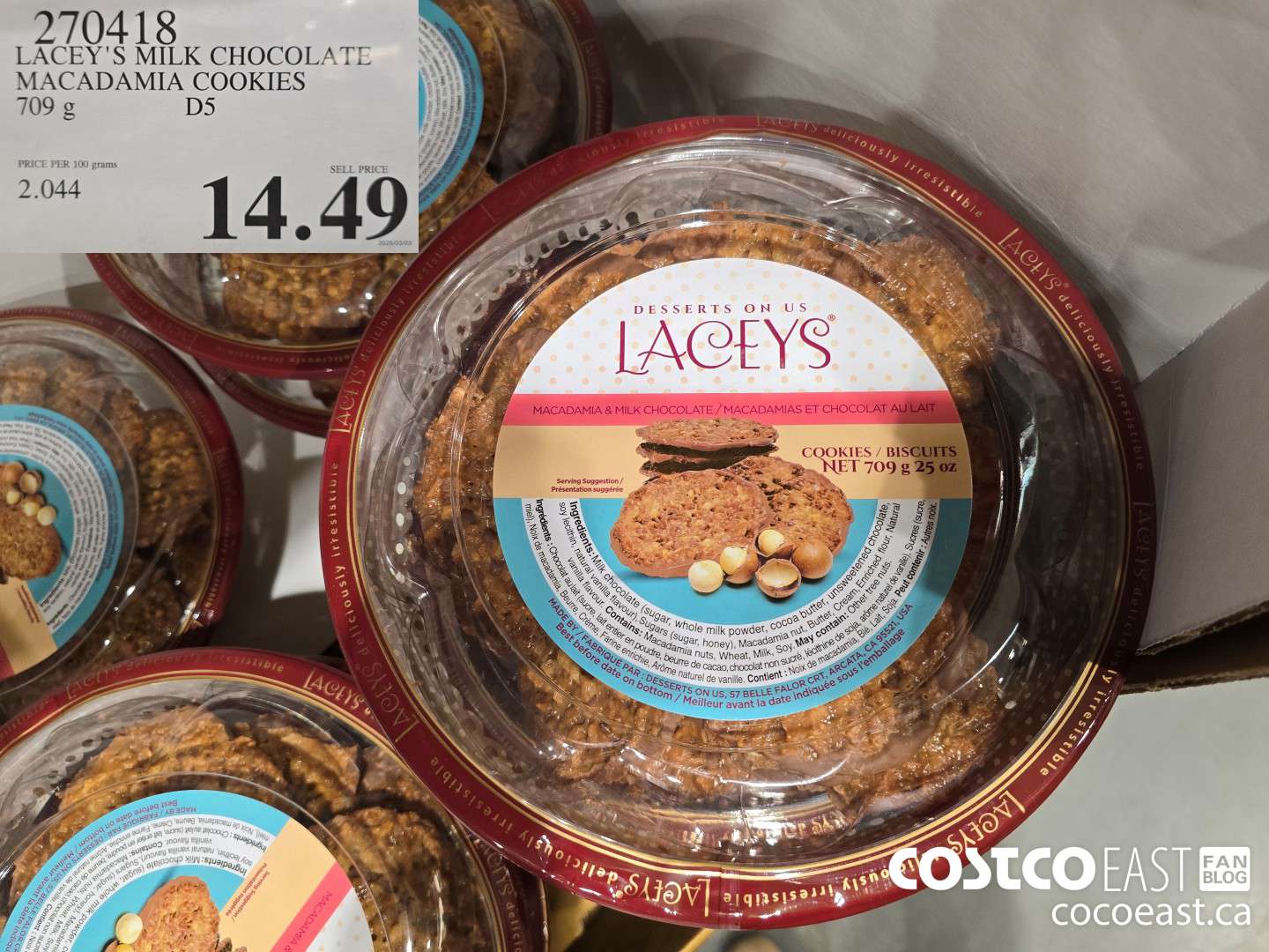 270418 LACEY'S MILK CHOCOLATE MACADAMIA COOKIES 709 g $14.49