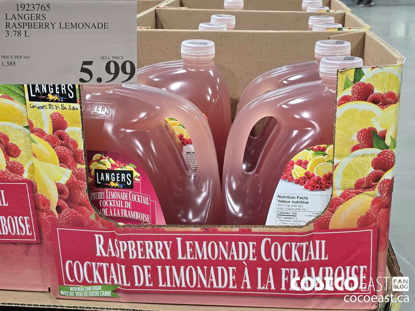 1923765 LANGERS RASPBERRY LEMONADE 3.78 L $5.99