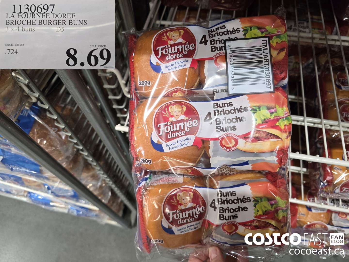 1130697 LA FOURNEE DOREE BRIOCHE BURGER BUNS 3 x 4 BUNS $8.69