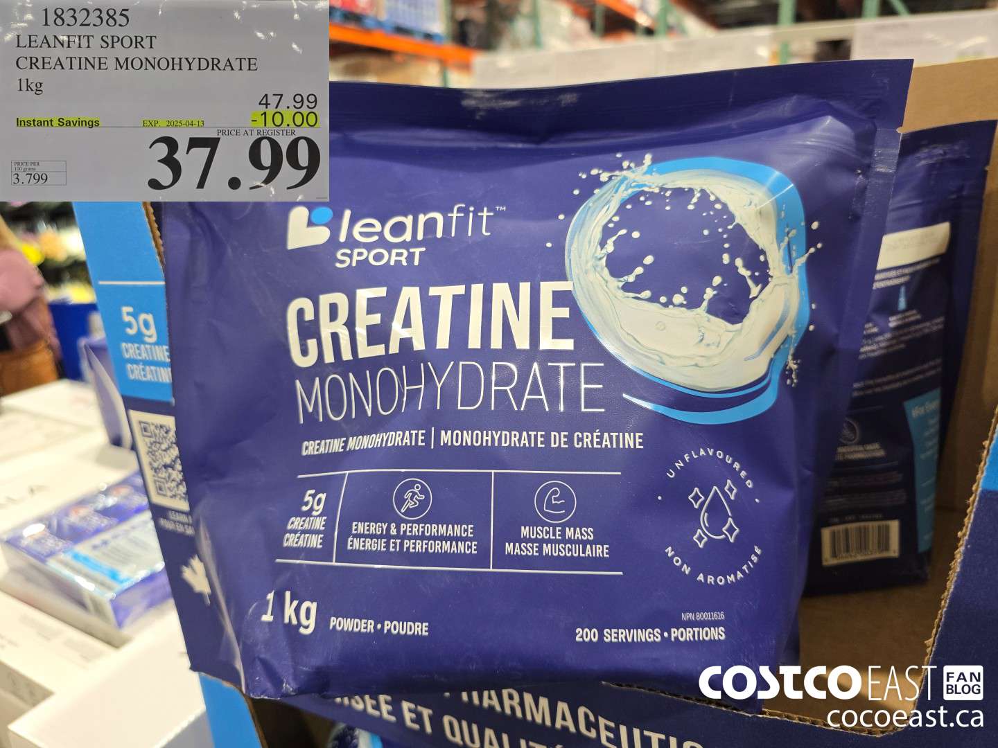 1832385 LEANFIT SPORT CREATINE MONOHYDRATE 1 KG ($10.00 INSTANT SAVINGS EXPIRES ON 2025-04-13) $37.99