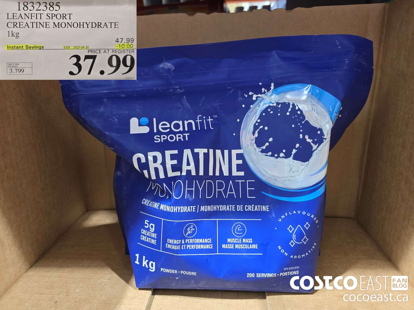 1832385 LEANFIT SPORT CREATINE MONOHYDRATE 1 KG ($10.00 INSTANT SAVINGS EXPIRES ON 2025-04-20) $37.99