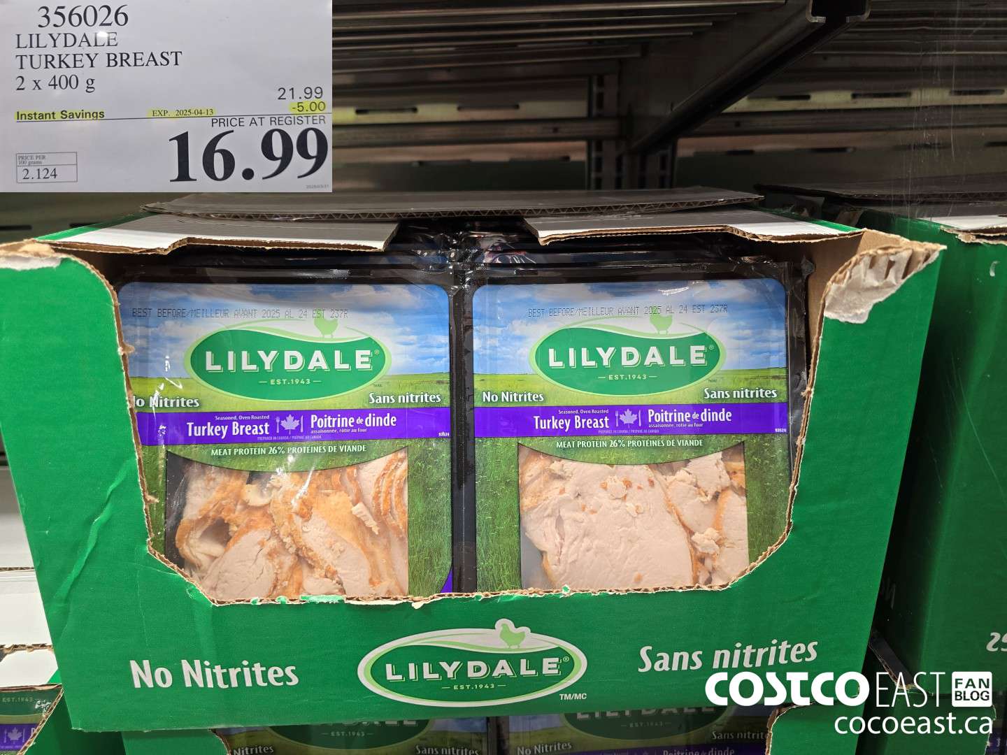 356026 LILYDALE TURKEY BREAST 2 x 400 g ($5.00 INSTANT SAVINGS EXPIRES ON 2025-04-13) $16.99