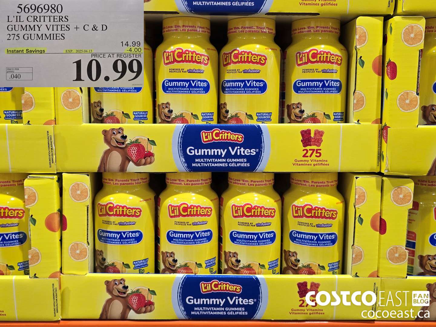 5696980 L'IL CRITTERS GUMMY VITES + C & D 275 GUMMIES ($4.00 INSTANT SAVINGS EXPIRES ON 2025-04-13) $10.99