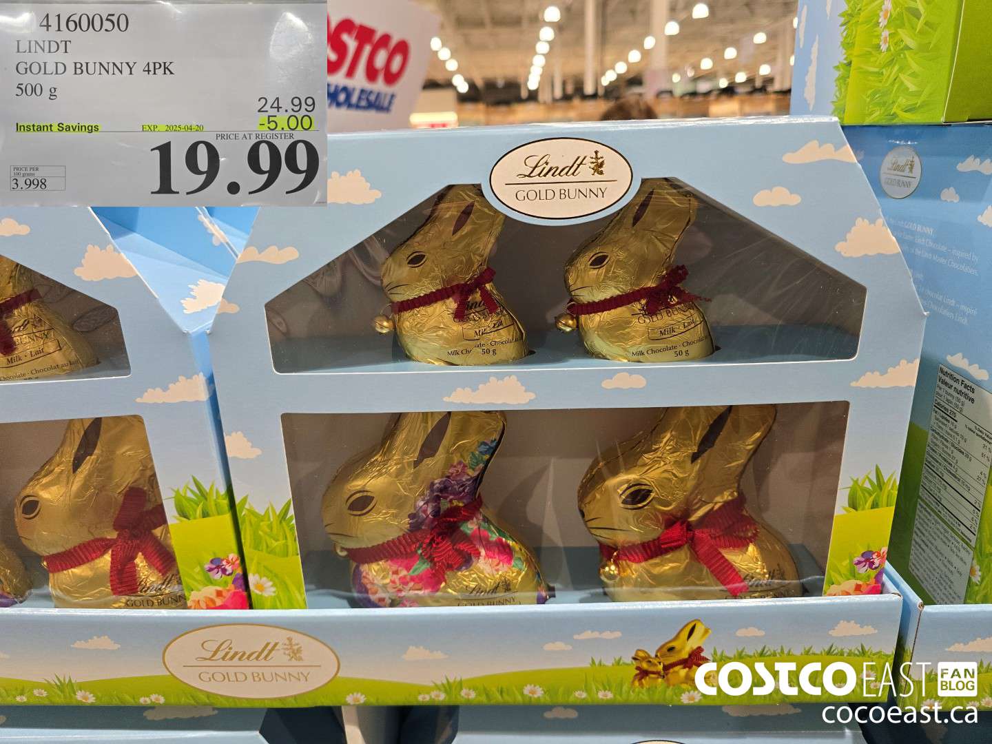 4160050 LINDT GOLD BUNNY 4PK 500 g ($5.00 INSTANT SAVINGS EXPIRES ON 2025-04-20) $19.99