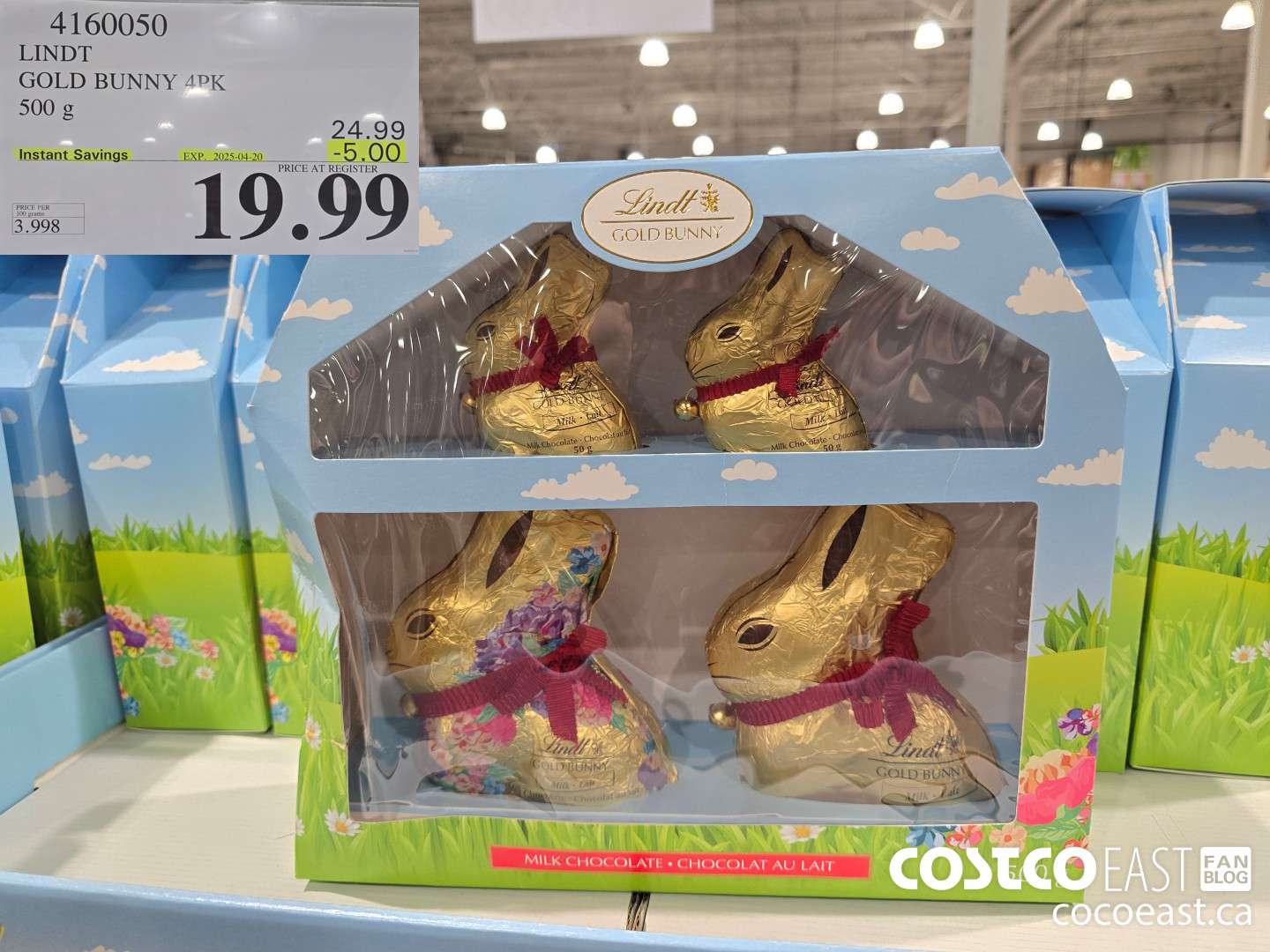4160050 LINDT GOLD BUNNY 4PK 500 g ($5.00 INSTANT SAVINGS EXPIRES ON 2025-04-20) $19.99