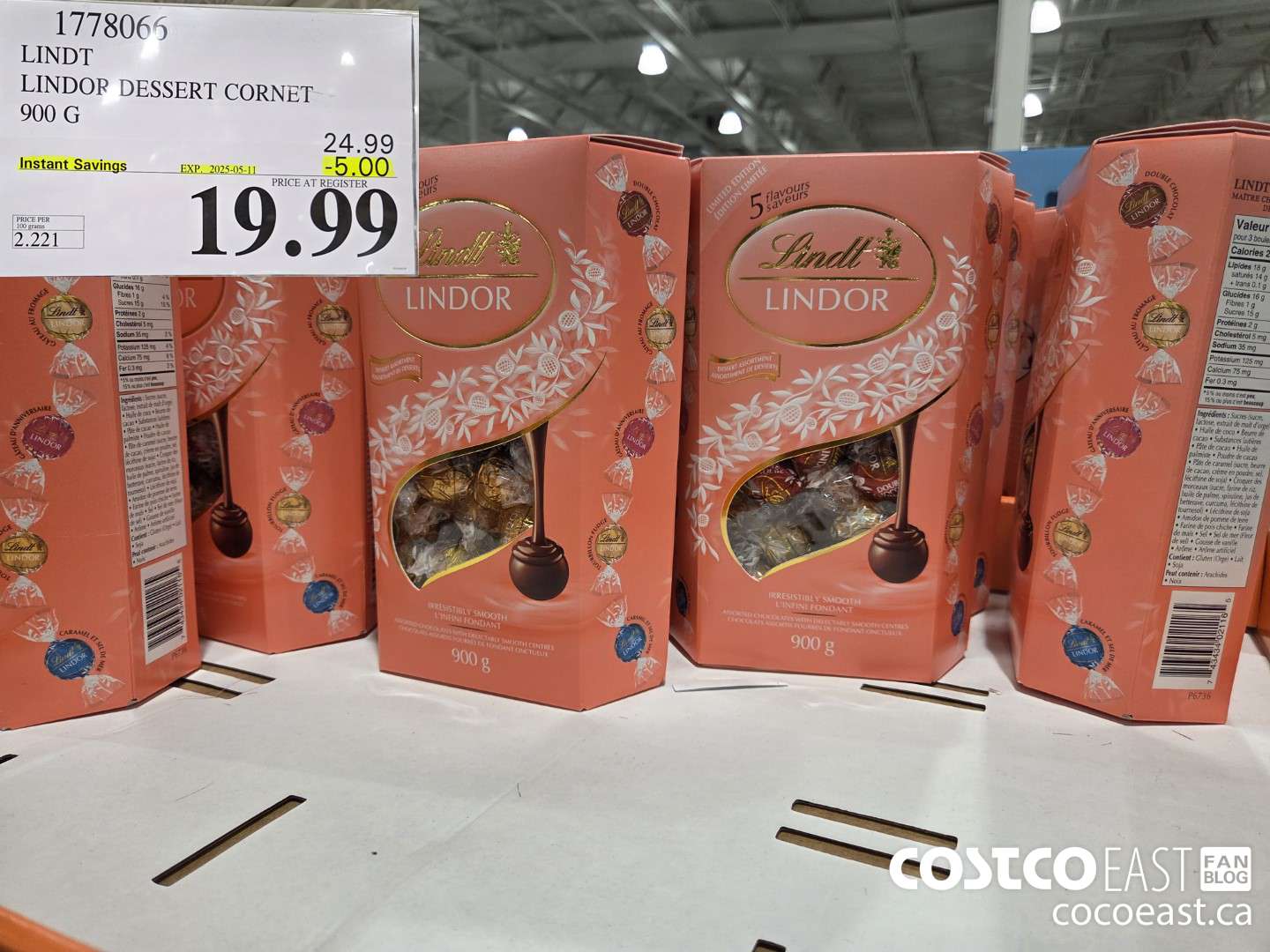 1778066 LINDT LINDOR DESSERT CORNET 900 G ($5.00 INSTANT SAVINGS EXPIRES ON 2024-05-11) $18.99