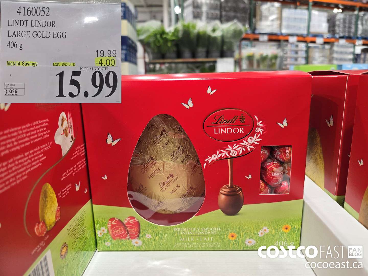 4160052 LINDT LINDOR LARGE GOLD EGG 406 g ($4.00 INSTANT SAVINGS EXPIRES ON 2025-04-13) $15.99