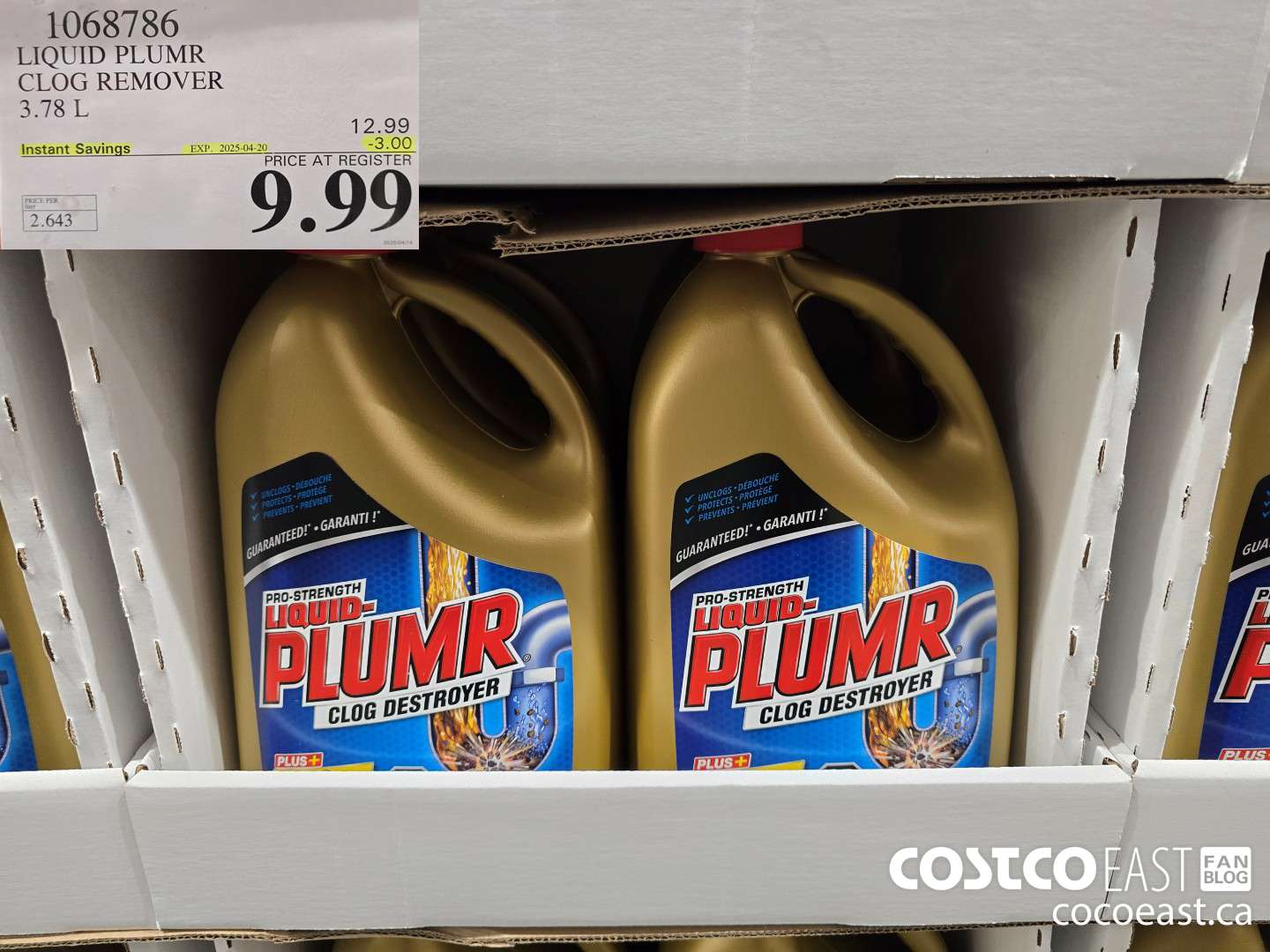 1068786 LIQUID PLUMR CLOG REMOVER 3.78 L ($3.00 INSTANT SAVINGS EXPIRES ON 2025-04-20) $9.99