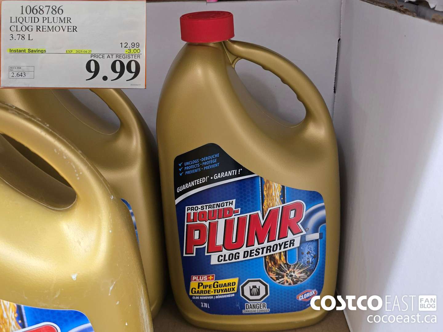 1068786 LIQUID PLUMR CLOG REMOVER 3.78 L ($3.00 INSTANT SAVINGS EXPIRES ON 2025-04-27) $9.99