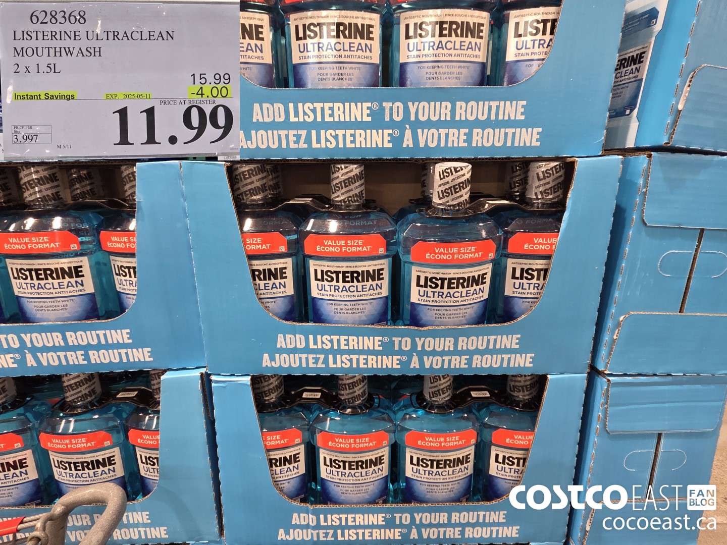 628368 LISTERINE ULTRACLEAN MOUTHWASH 2 X 1.5L ($4.00 INSTANT SAVINGS EXPIRES ON 2025-05-11) $11.99