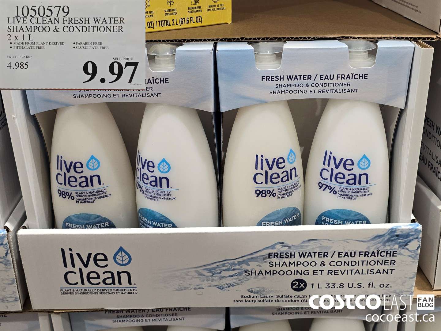 1050579 LIVE CLEAN FRESH WATER SHAMPOO & CONDITIONER 2 X 1L $9.97