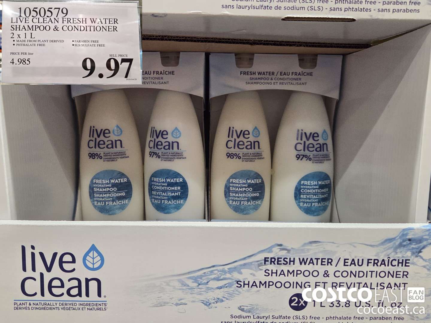 1050579 LIVE CLEAN FRESH WATER SHAMPOO & CONDITIONER 2 X 1L $9.97