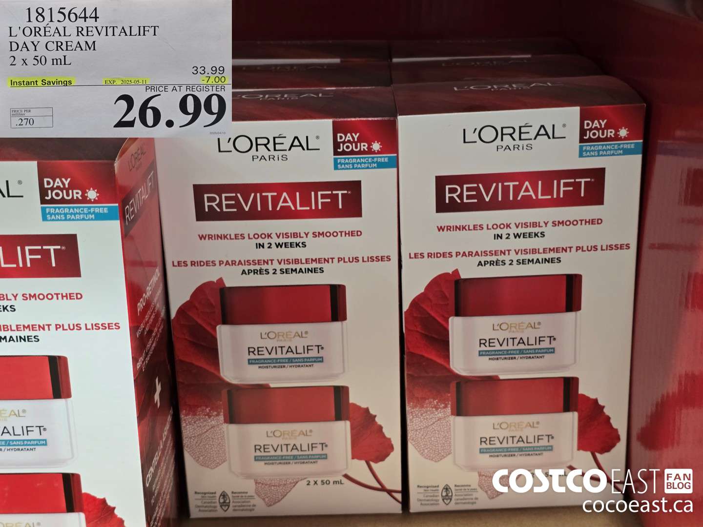 1815644 L'OREAL REVITALIFT DAY CREAM 2x50 mL ($7.00 INSTANT SAVINGS EXPIRES ON 2025-05-11) $26.99