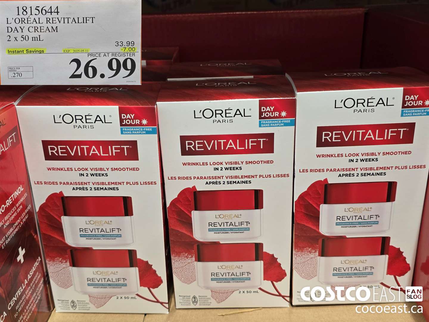 1815644 L'OREAL REVITALIFT DAY CREAM 2x50 mL ($7.00 INSTANT SAVINGS EXPIRES ON 2025-05-11) $26.99