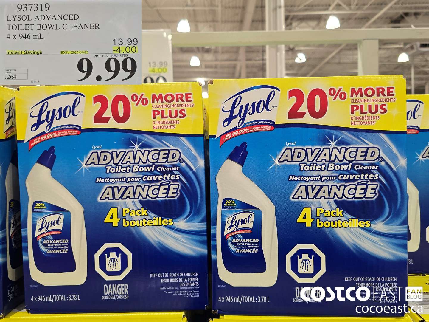 937319 LYSOL ADVANCED TOILET BOWL CLEANER 4 X 946 ML ($4.00 INSTANT SAVINGS EXPIRES ON 2025-04-13) $9.99