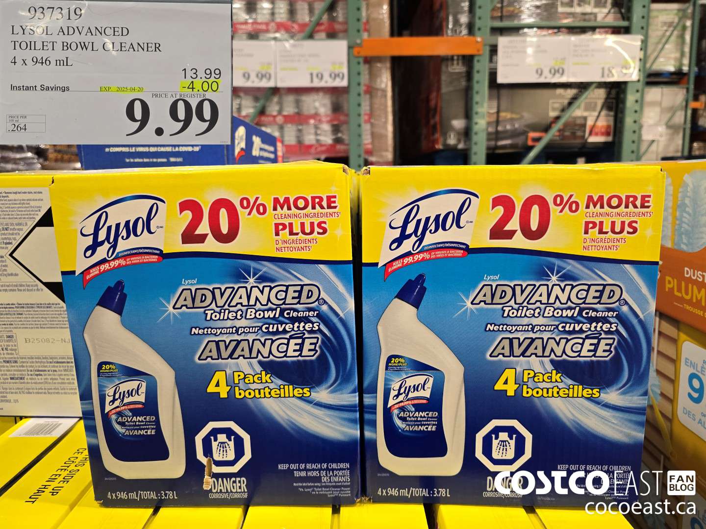 937319 LYSOL ADVANCED TOILET BOWL CLEANER 4 X 946 ML ($4.00 INSTANT SAVINGS EXPIRES ON 2025-04-20) $9.99