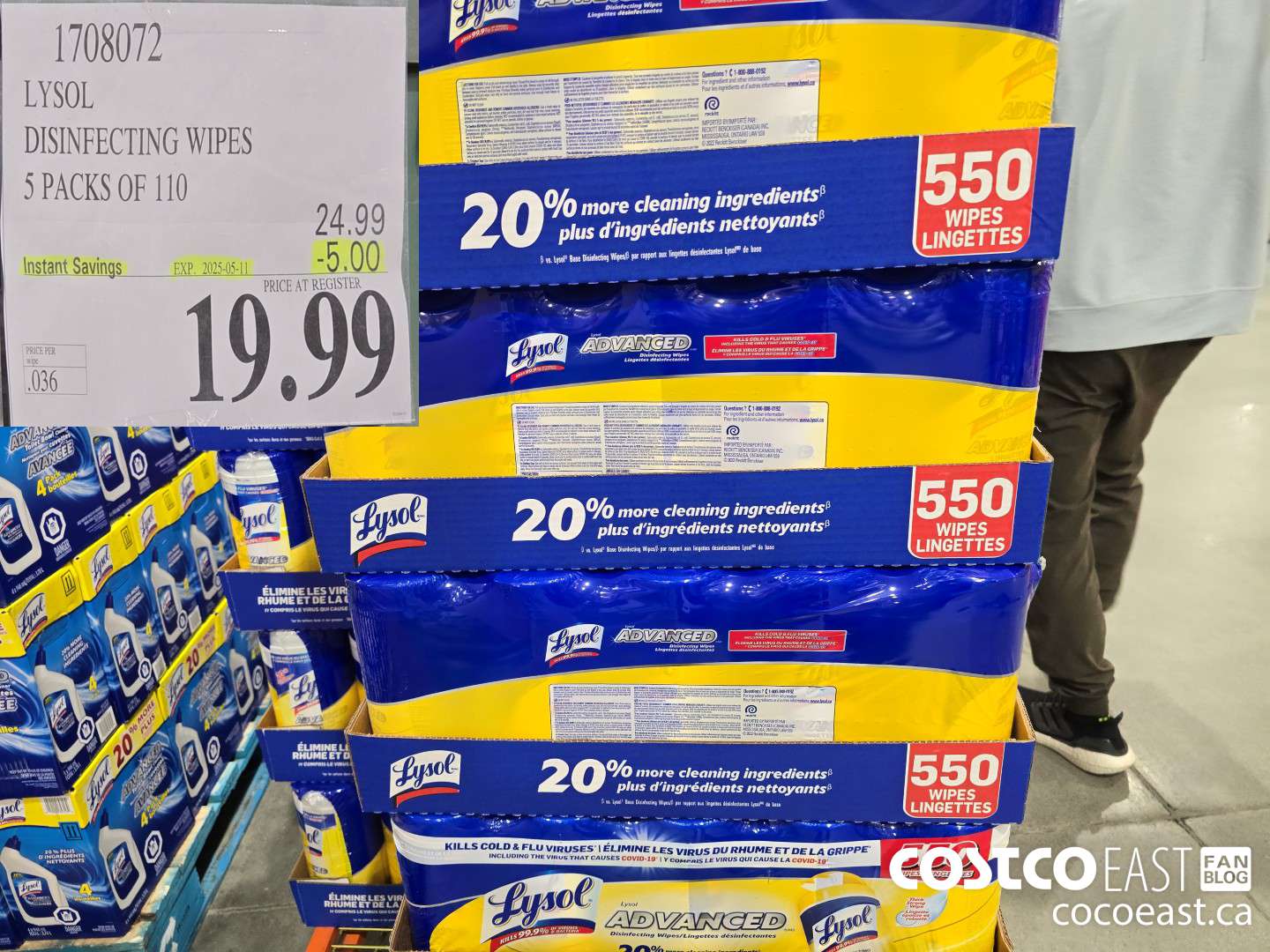1708072 LYSOL DISINFECTING WIPES 5 PACKS OF 110 ($5.00 INSTANT SAVINGS EXPIRES ON 2025-05-11) $19.99