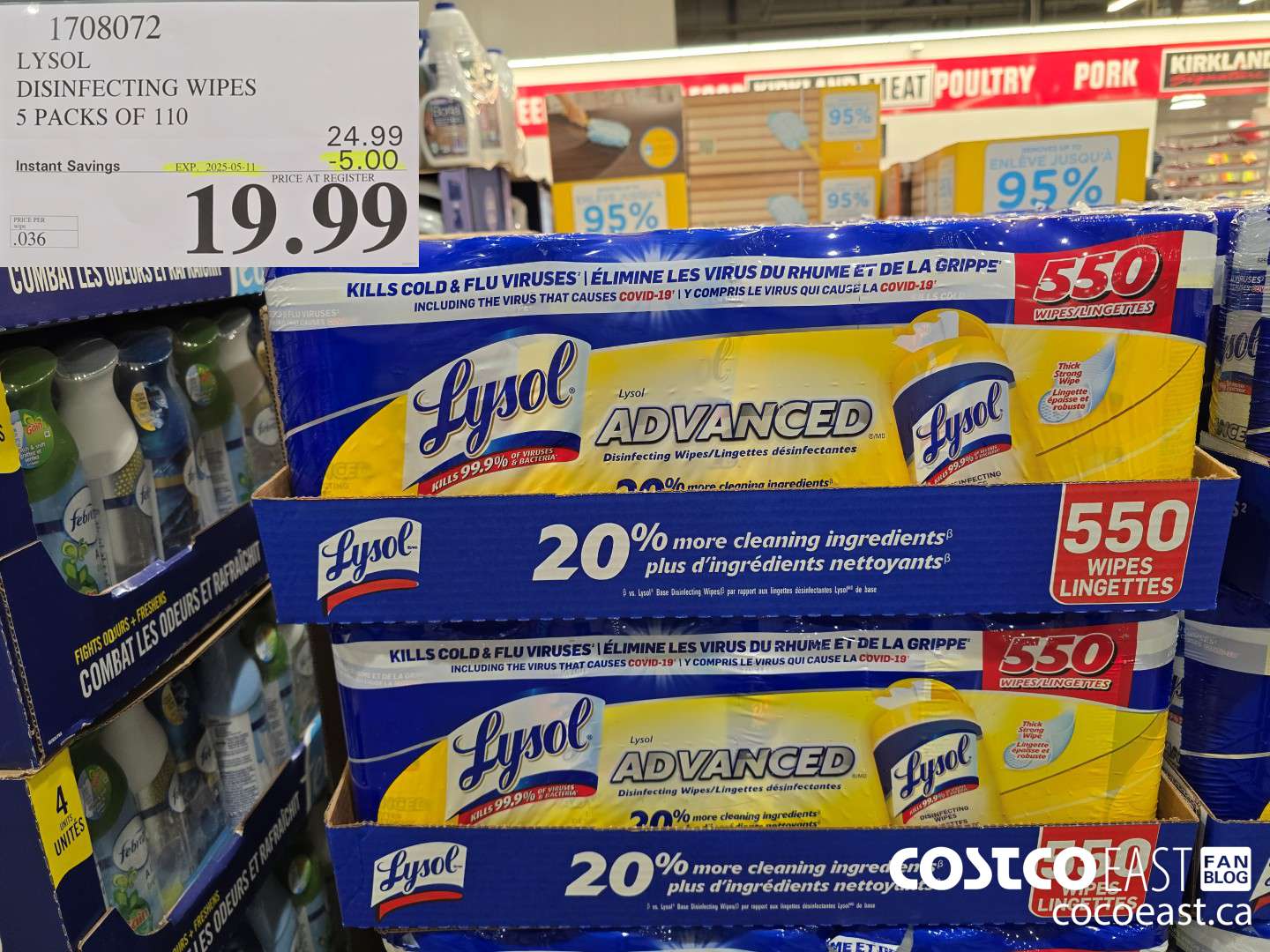 1708072 LYSOL DISINFECTING WIPES 5 PACKS OF 110 ($5.00 INSTANT SAVINGS EXPIRES ON 2025-05-11) $19.99