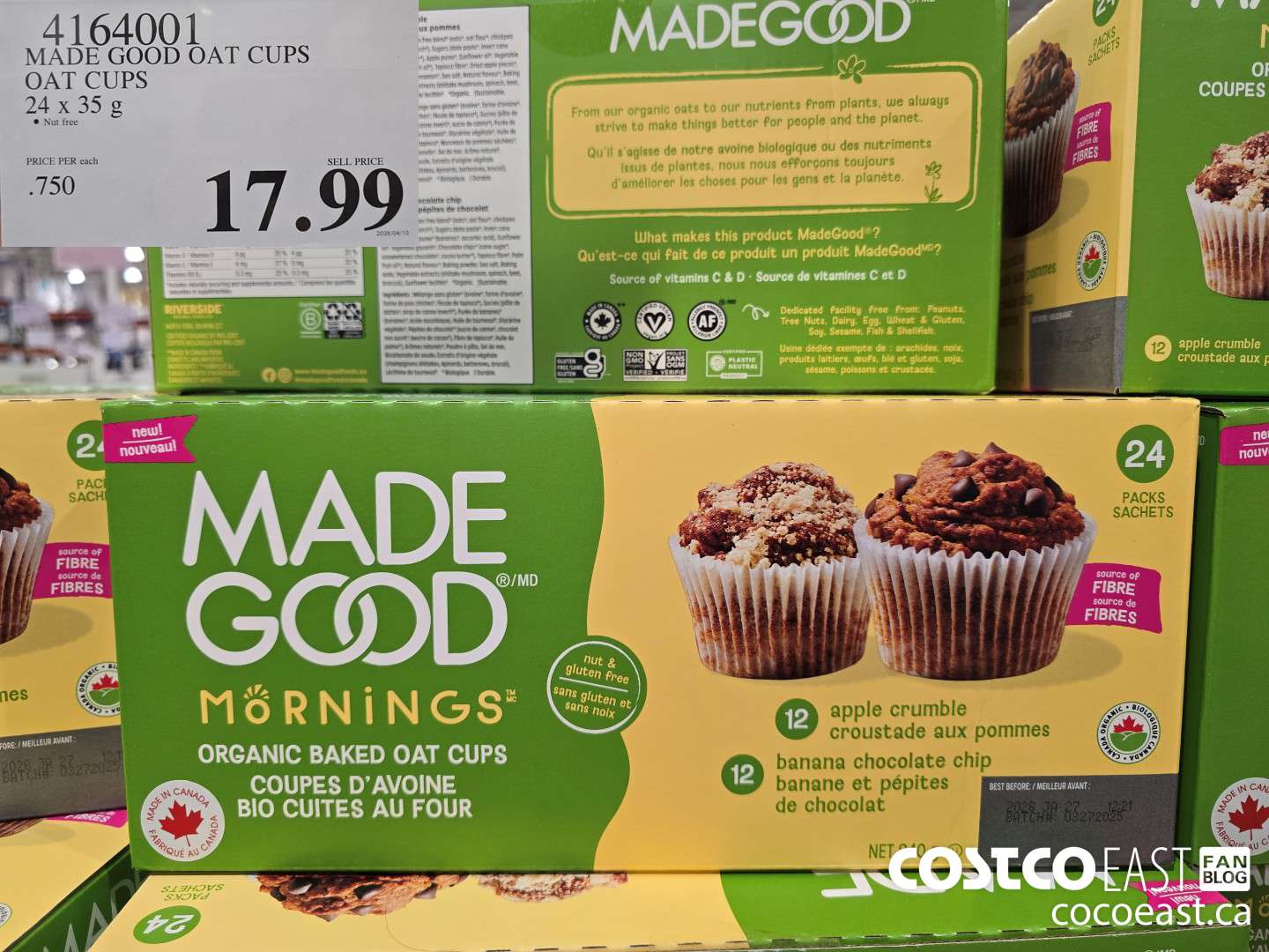 4164001 MADE GOOD OAT CUPS OAT CUPS 24 X 35 G $17.99