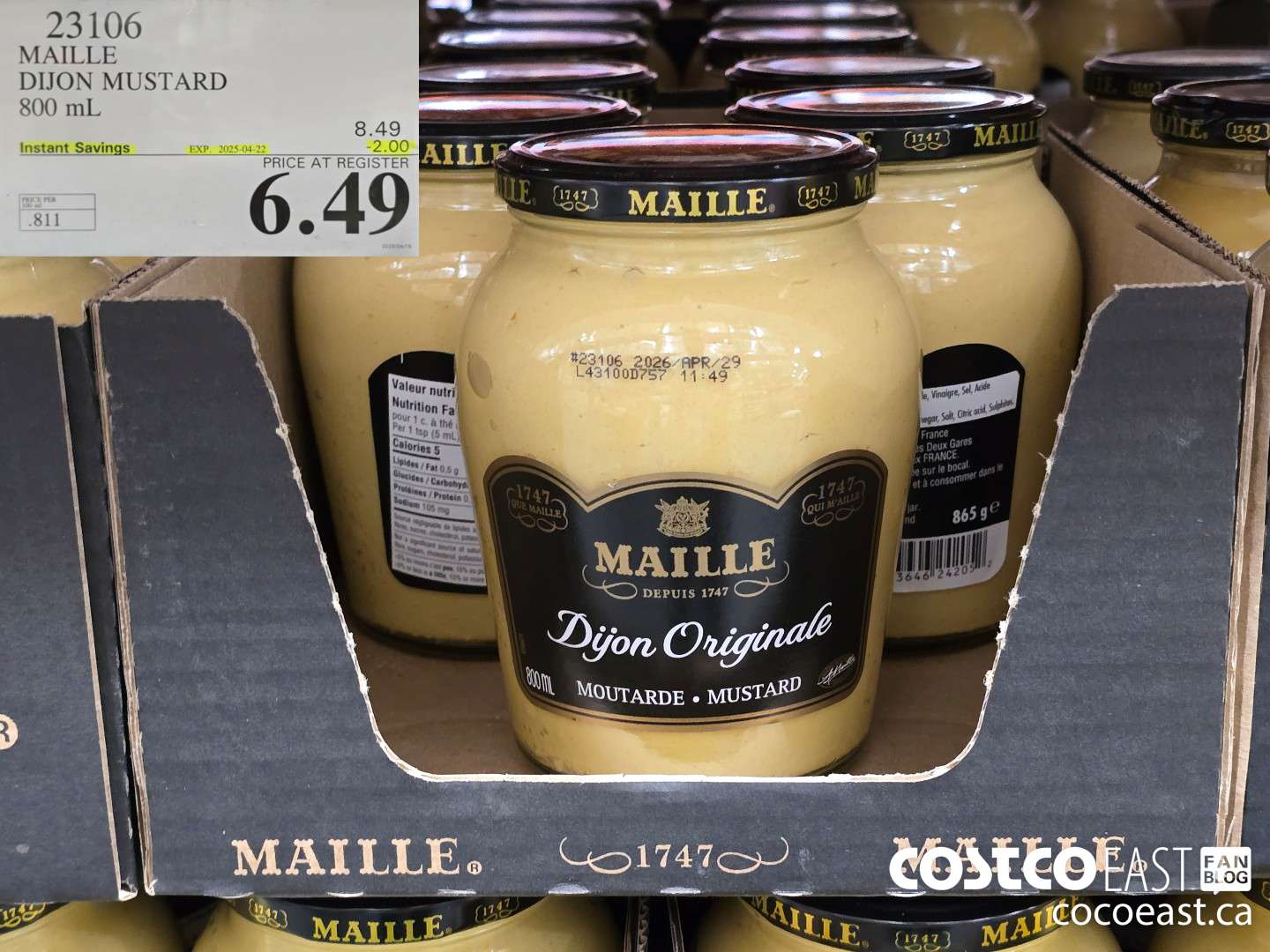 23106 MAILLE DIJON MUSTARD 800 ML ($2.00 INSTANT SAVINGS EXPIRES ON 2025-04-22) $6.49
