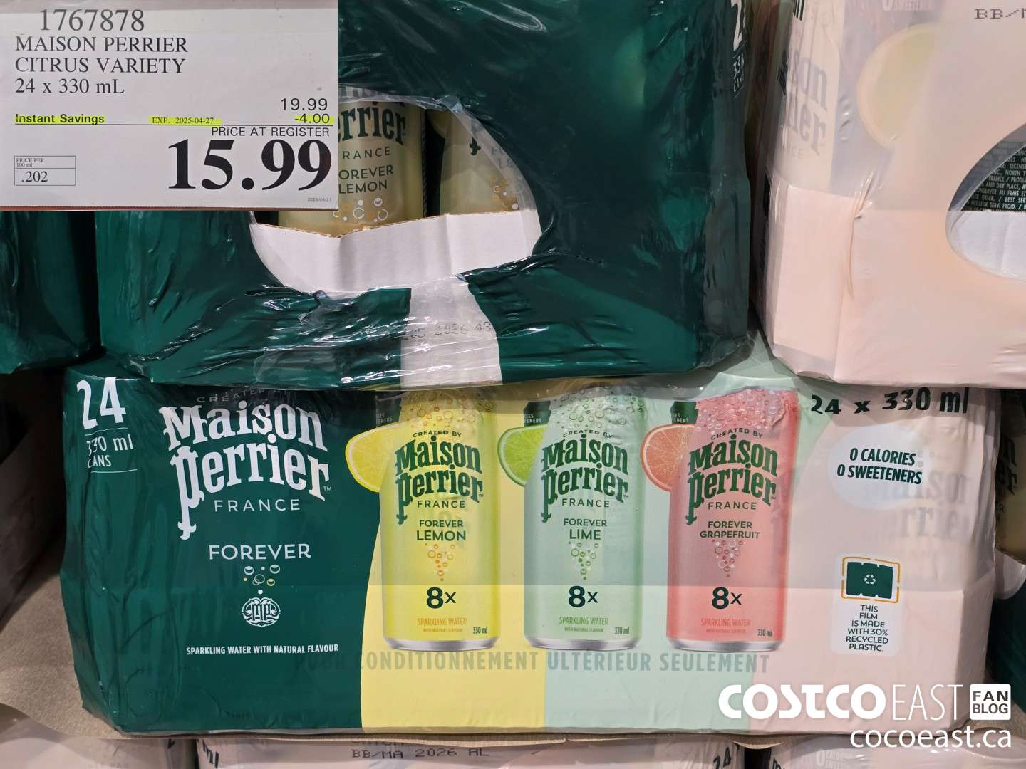 1767878 MAISON PERRIER CITRIS VARIETY 24 x 330 mL ($4.00 INSTANT SAVINGS EXPIRES ON 2025-04-27) $15.99