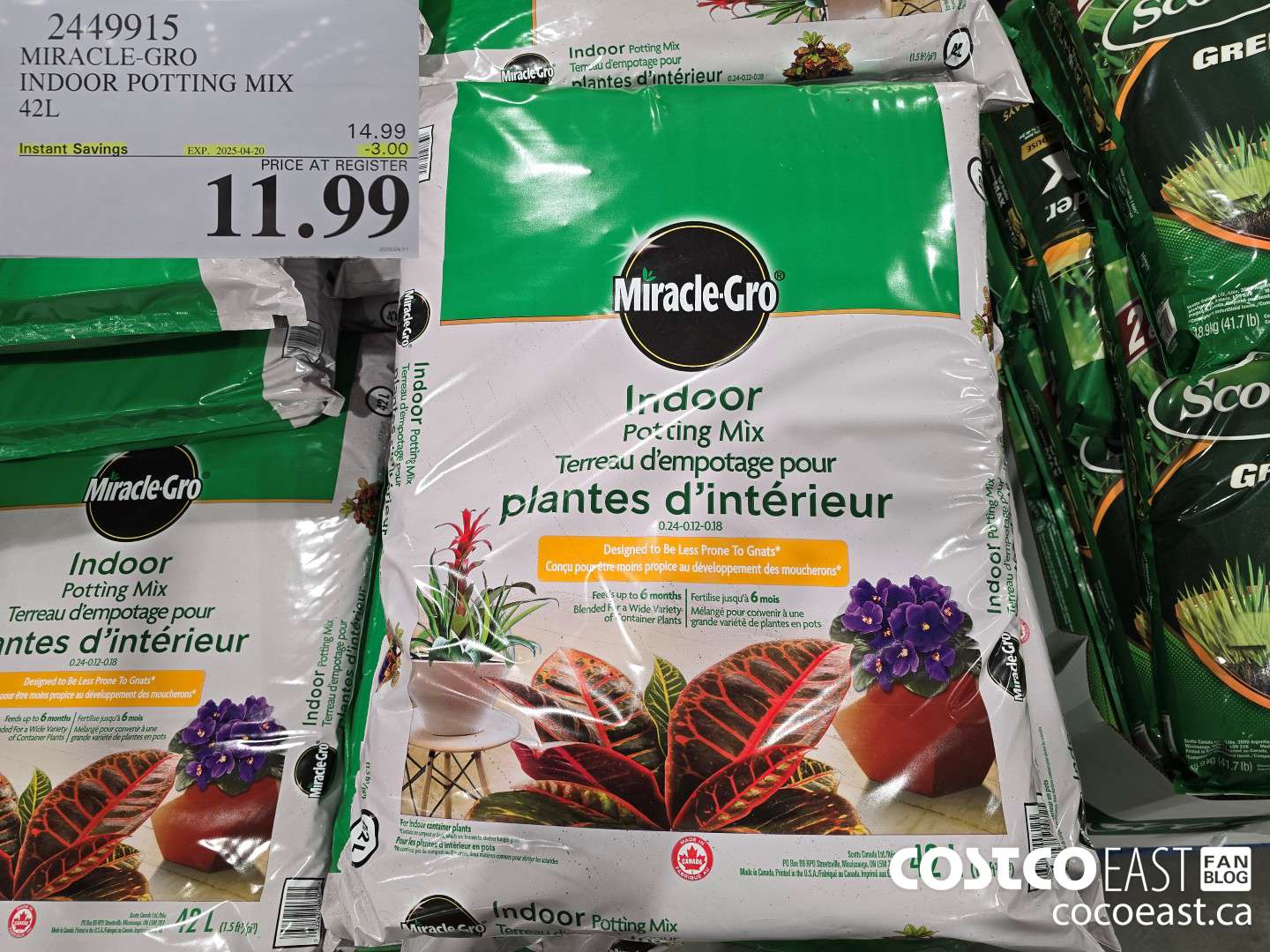 2449915 MIRACLE-GRO INDOOR POTTING MIX 42L ($3.00 INSTANT SAVINGS EXPIRES ON 2025-04-20) $11.99