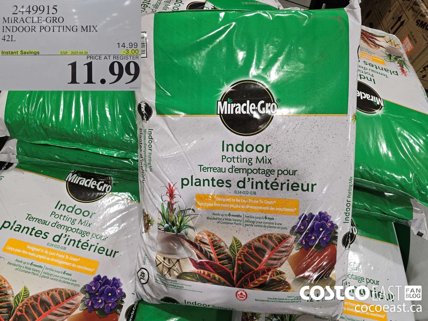 2449915 MIRACLE-GRO INDOOR POTTING MIX 42L ($3.00 INSTANT SAVINGS EXPIRES ON 2025-04-20) $11.99