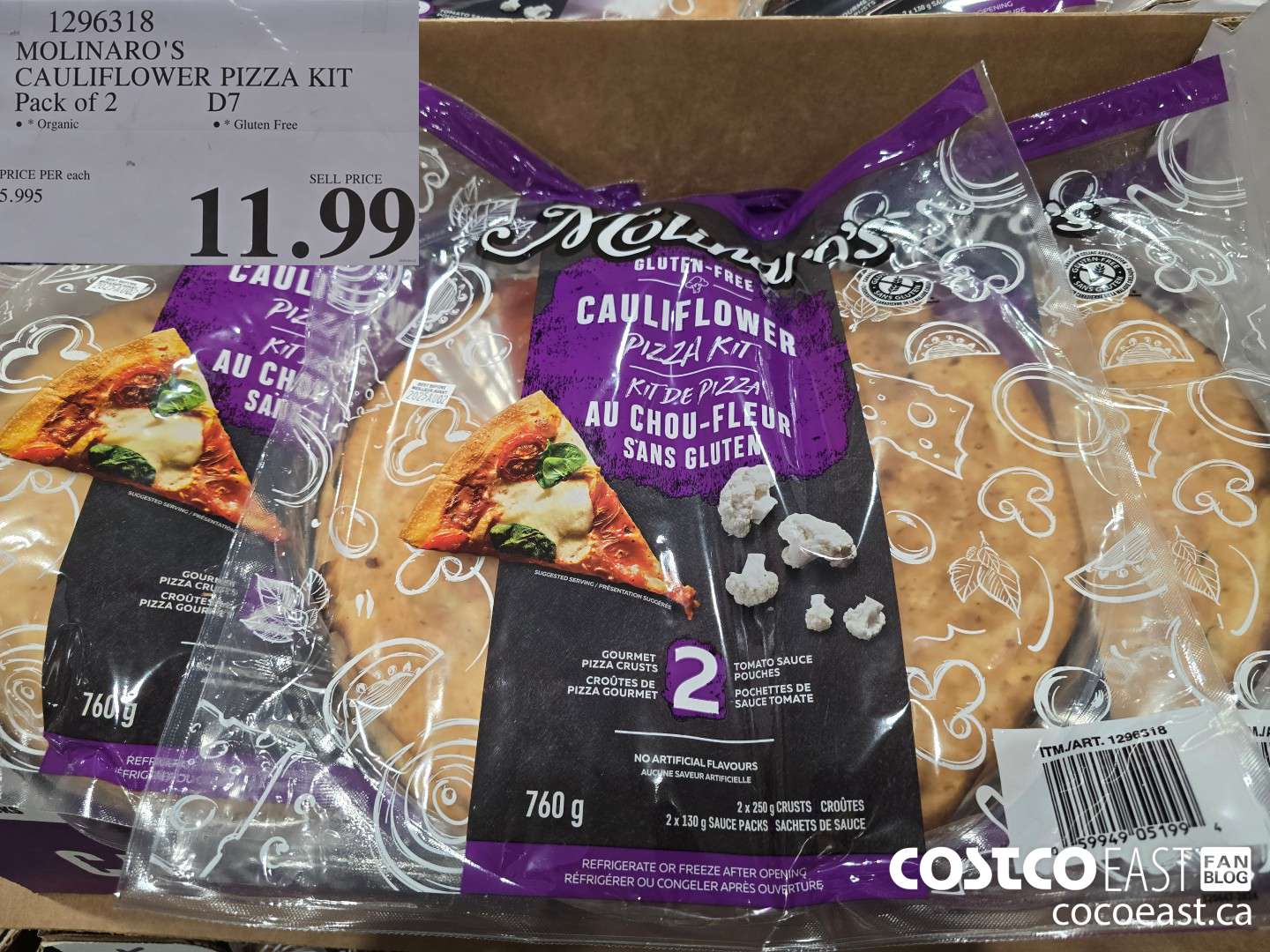 1296318 MOLINARO'S CAULIFLOWER PIZZA KIT PACK OF 2 $11.99