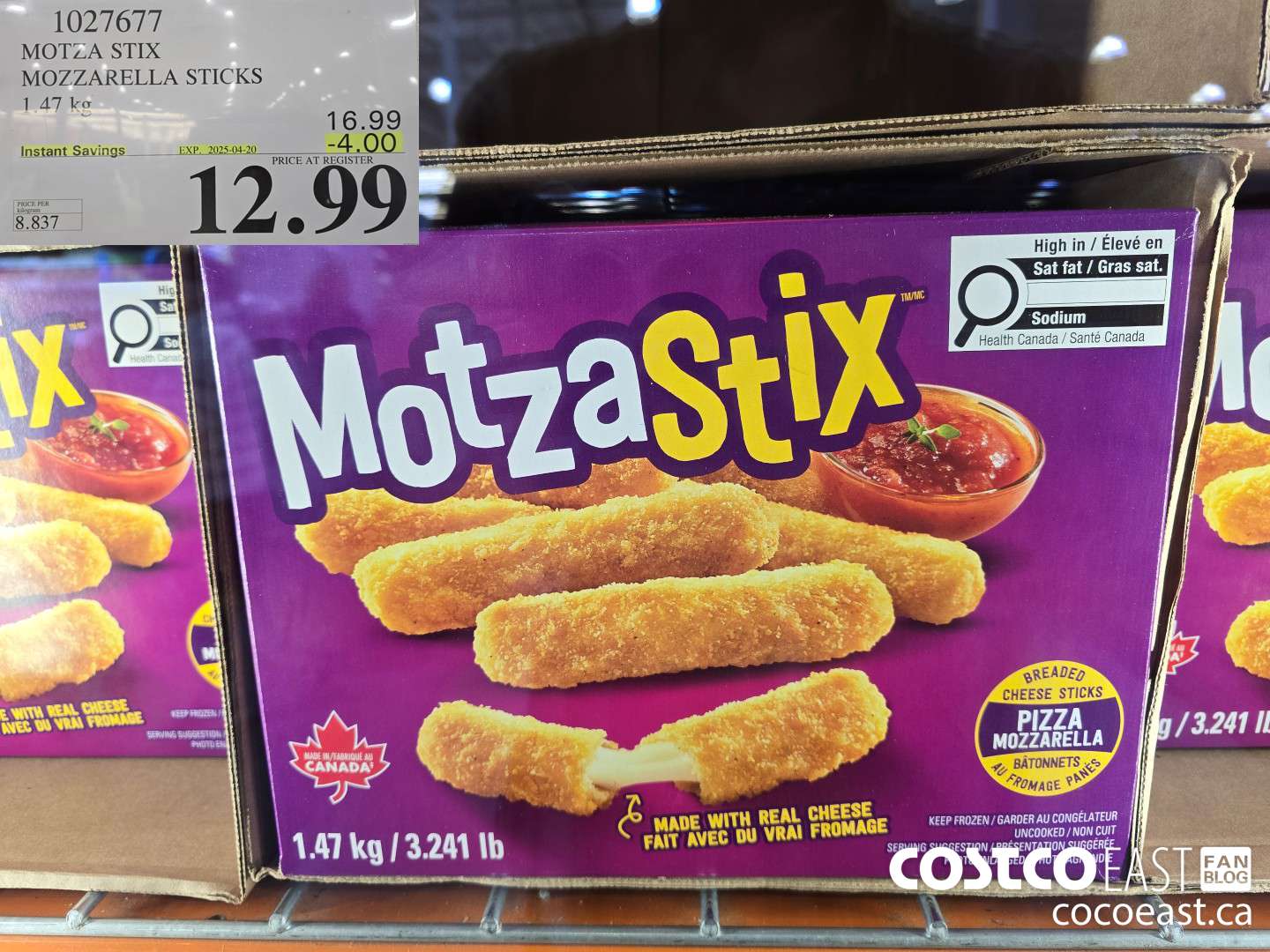 1027677 MOTZA STIX MOZZARELLA STICKS 1.47 KG  ($4.00 INSTANT SAVINGS EXPIRES ON 2025-04-20) $12.99