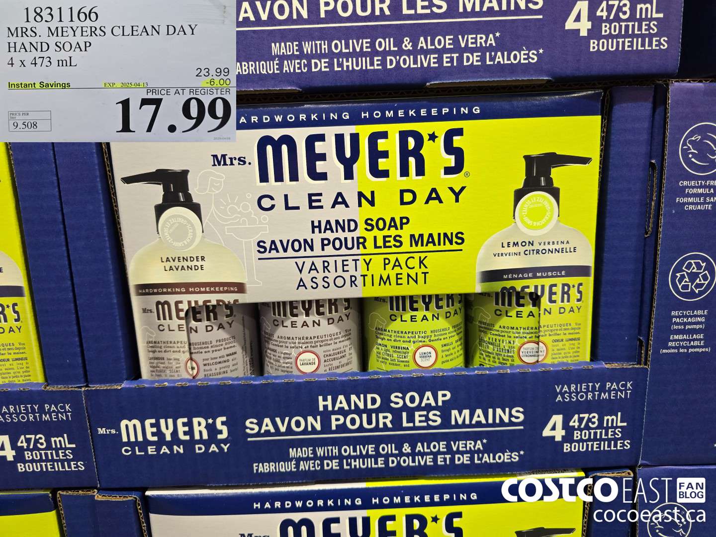 1831166 MRS. MEYERS CLEAN DAY HAND SOAP 4 x 473 mL ($6.00 INSTANT SAVINGS EXPIRES ON 2025-04-13) $17.99