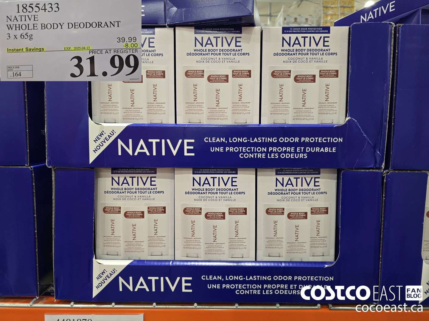 1855433 NATIVE WHOLE BODY DEODORANT 3 X 65 G ($8.00 INSTANT SAVINGS EXPIRES ON 2025-04-13) $31.99