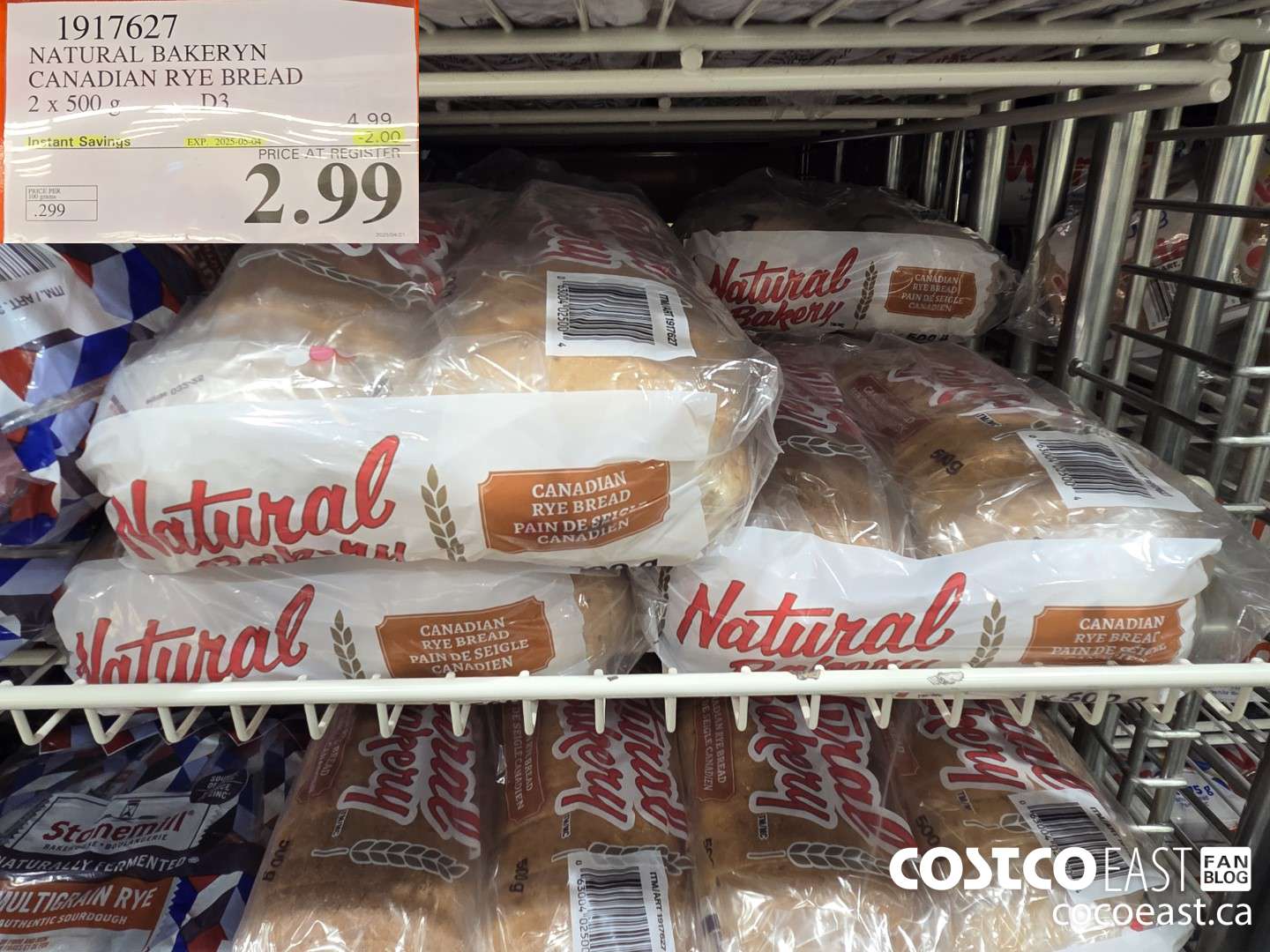 1917627 NATURAL BAKERYN CANADIAN RYE BREAD 2x 500 g ($2.00 INSTANT SAVINGS EXPIRES ON 2025-05-04) $2.99