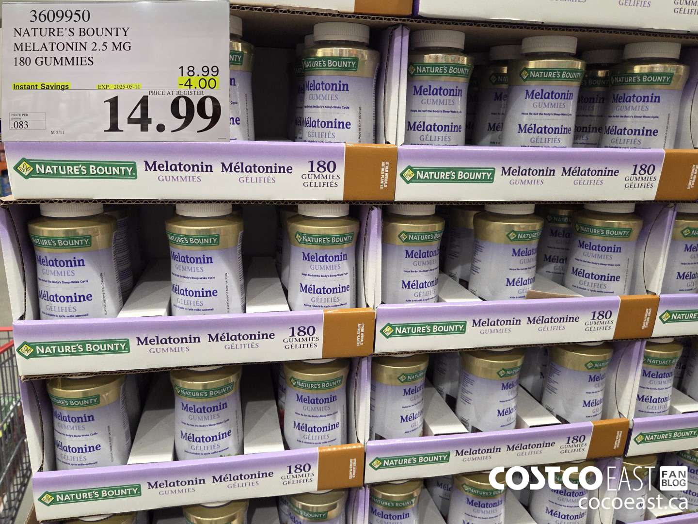 3609950 NATURE'S BOUNTY MELATONIN GUMMIES 180 GUMMIES ($4.00 INSTANT SAVINGS EXPIRES ON 2025-05-11) $14.99