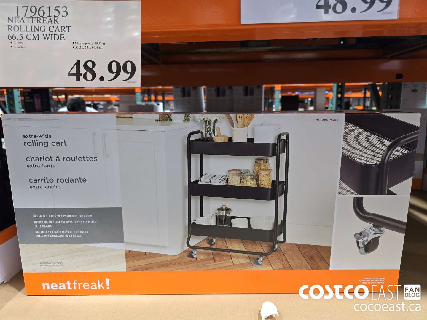 1796153 NEATFREAK ROLLING CART 66.5 CM WIDE $48.99